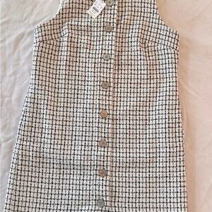 J Crew Sleeveless Button Down Tweed Black Gray Ivory White Dress Sz 12